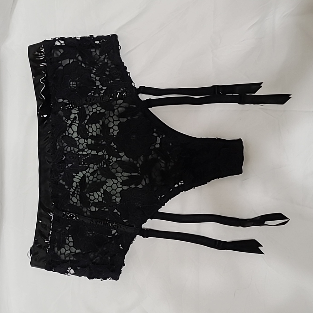Dream girl highrise lace and vinyl garterbelt panties small